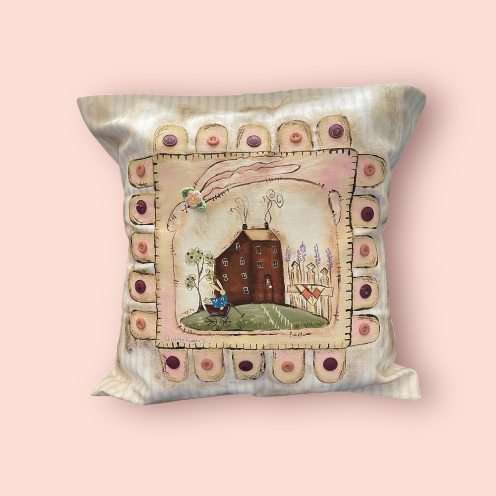 Handmade, Whimsical Decorative Pillow with House Design